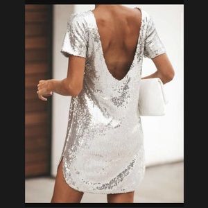 VICI: Sequin Scoop Back Cut Out Dress IN GOLD